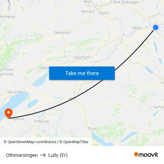 Othmarsingen to Lully (Fr) map
