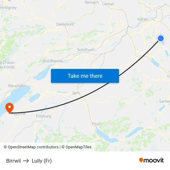 Birrwil to Lully (Fr) map