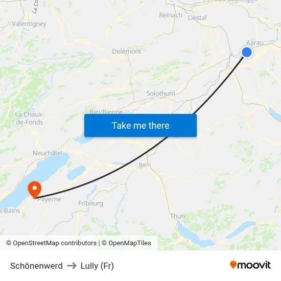 Schönenwerd to Lully (Fr) map