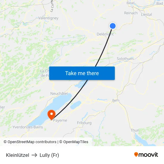 Kleinlützel to Lully (Fr) map