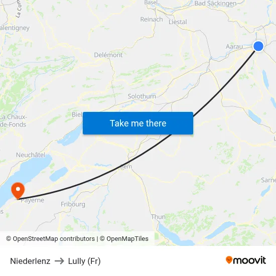 Niederlenz to Lully (Fr) map