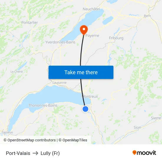 Port-Valais to Lully (Fr) map