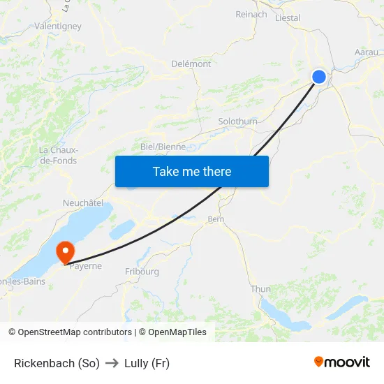 Rickenbach (So) to Lully (Fr) map