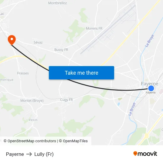 Payerne to Lully (Fr) map
