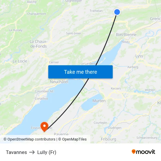 Tavannes to Lully (Fr) map