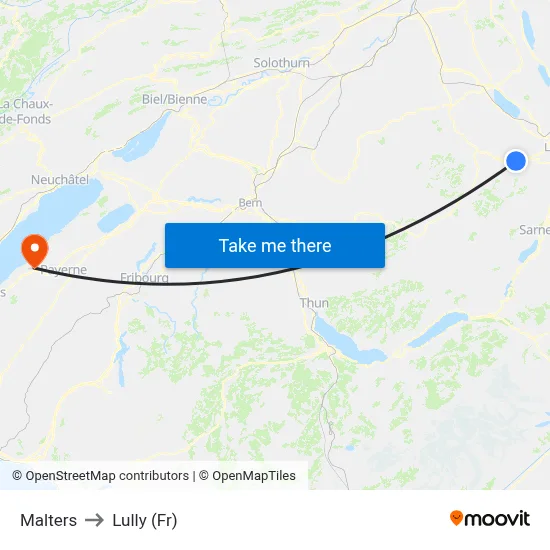 Malters to Lully (Fr) map