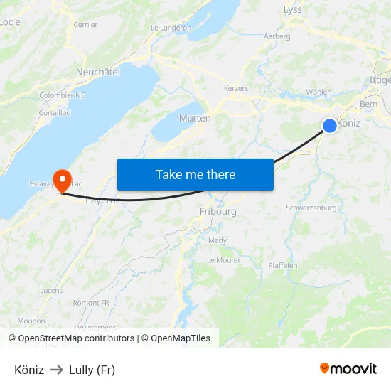 Köniz to Lully (Fr) map