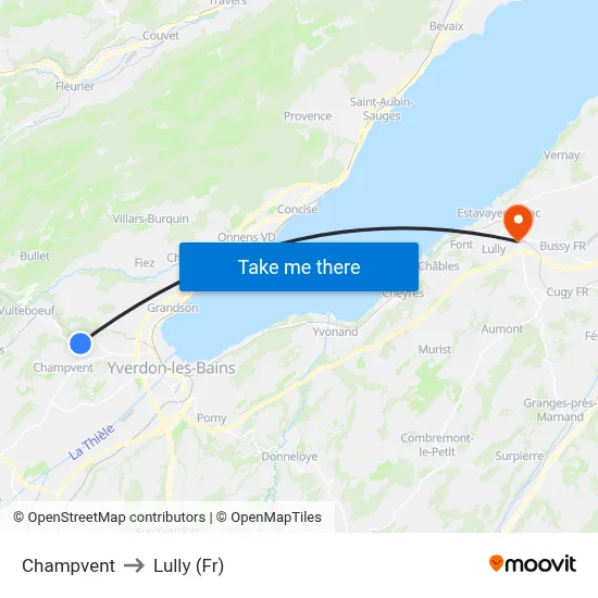 Champvent to Lully (Fr) map