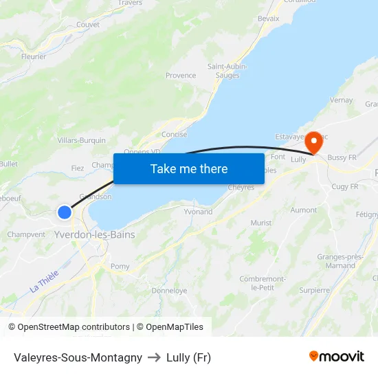 Valeyres-Sous-Montagny to Lully (Fr) map