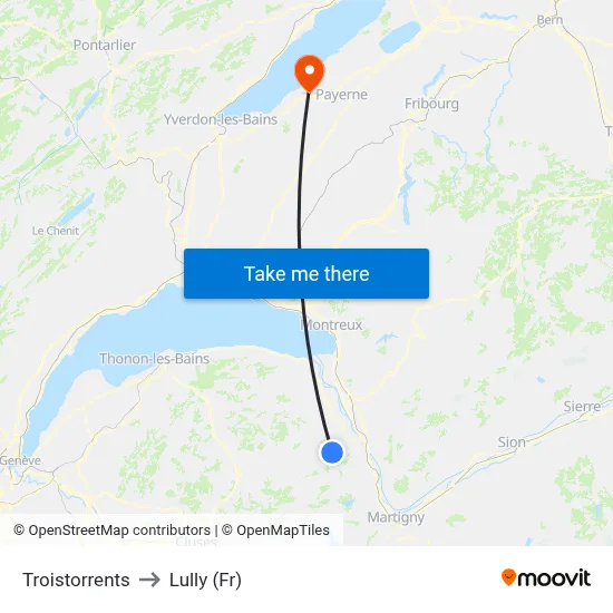Troistorrents to Lully (Fr) map