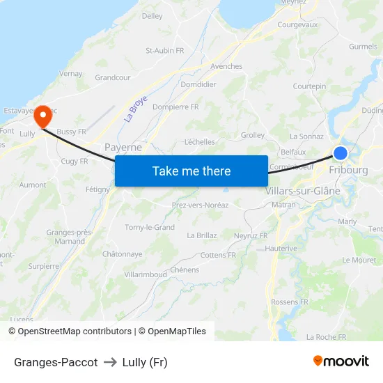 Granges-Paccot to Lully (Fr) map