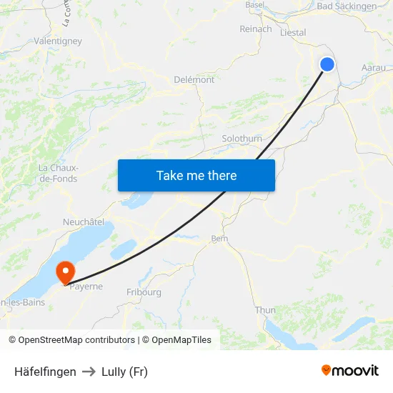 Häfelfingen to Lully (Fr) map