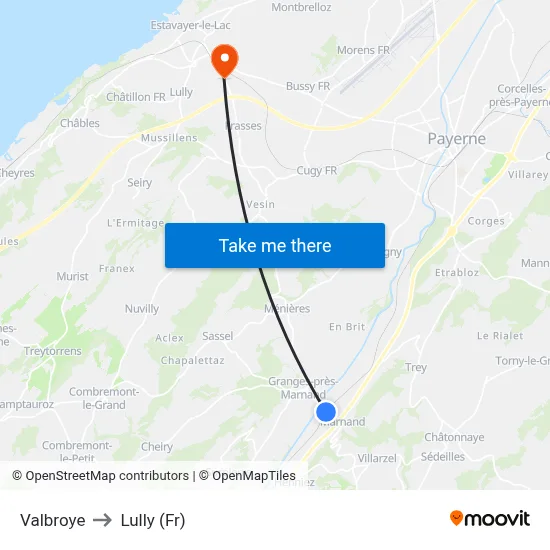 Valbroye to Lully (Fr) map