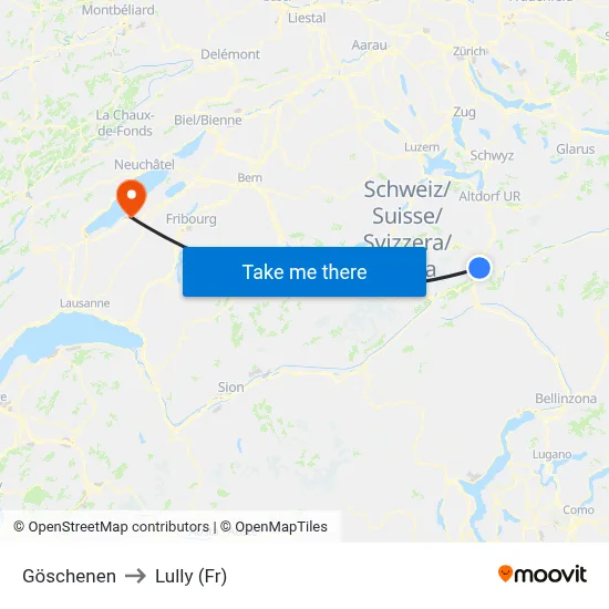 Göschenen to Lully (Fr) map