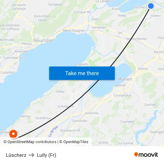 Lüscherz to Lully (Fr) map