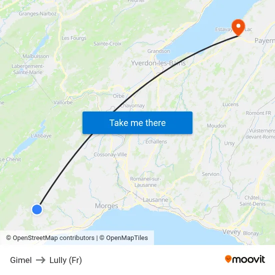 Gimel to Lully (Fr) map