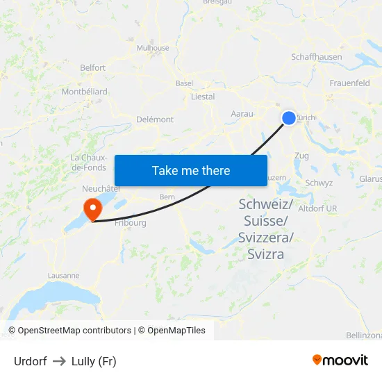 Urdorf to Lully (Fr) map