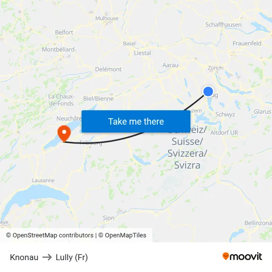 Knonau to Lully (Fr) map