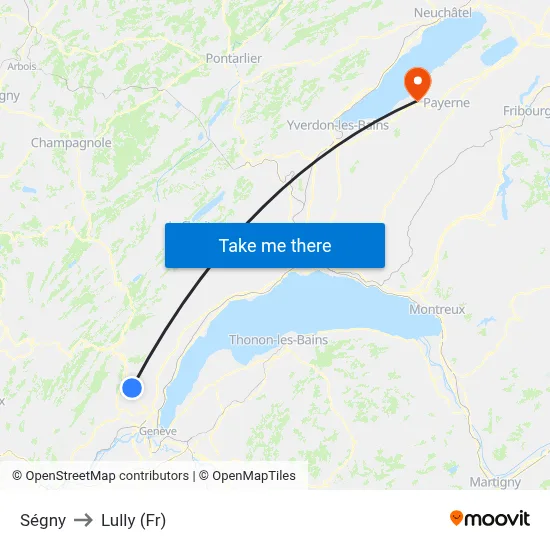 Ségny to Lully (Fr) map