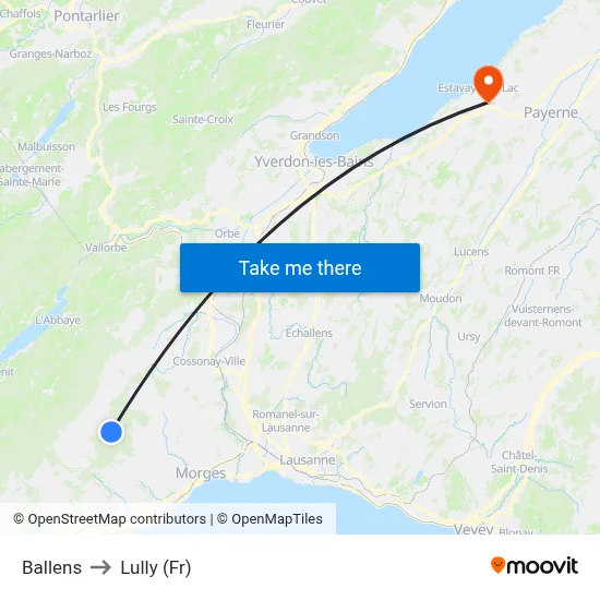 Ballens to Lully (Fr) map