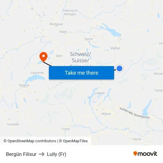 Bergün Filisur to Lully (Fr) map