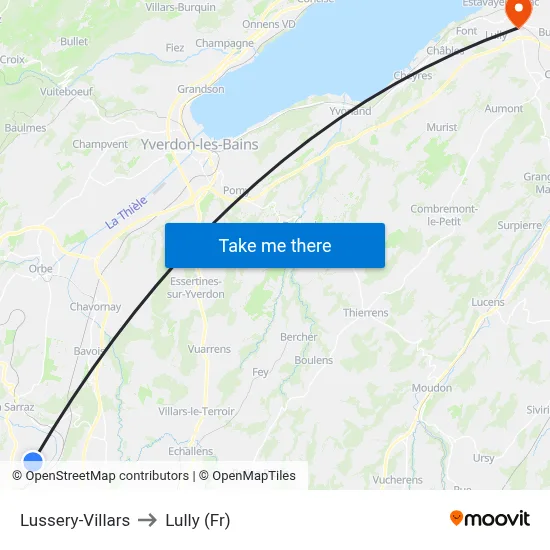 Lussery-Villars to Lully (Fr) map