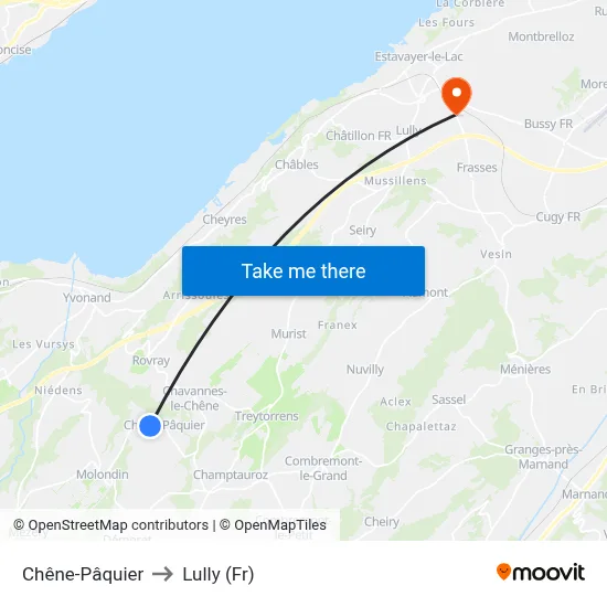 Chêne-Pâquier to Lully (Fr) map