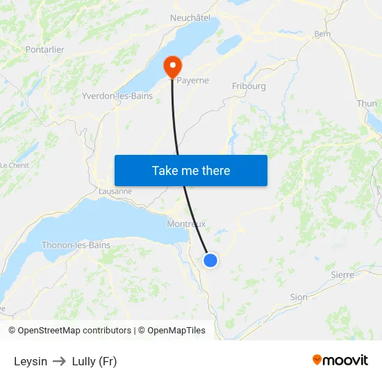 Leysin to Lully (Fr) map