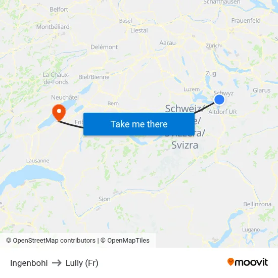 Ingenbohl to Lully (Fr) map