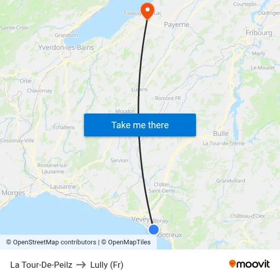 La Tour-De-Peilz to Lully (Fr) map