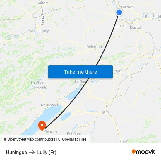 Huningue to Lully (Fr) map