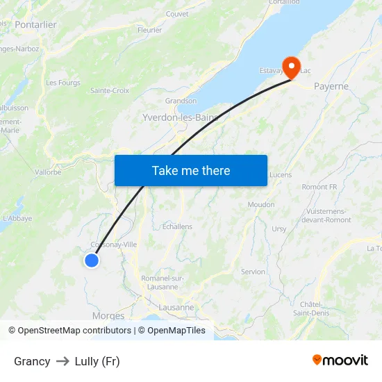 Grancy to Lully (Fr) map