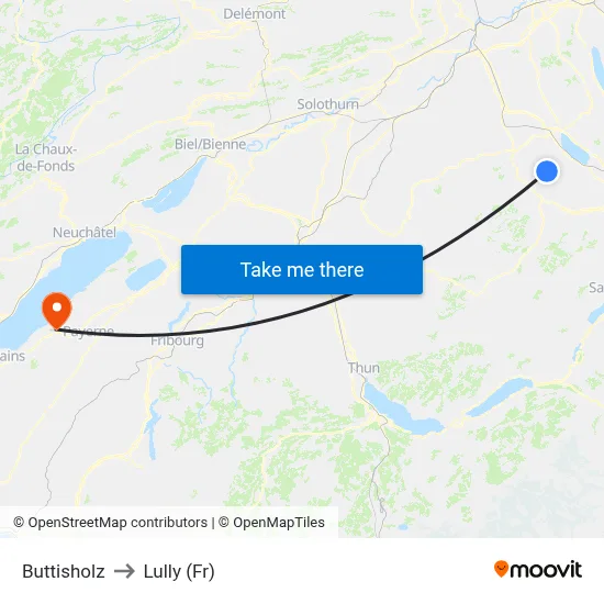 Buttisholz to Lully (Fr) map