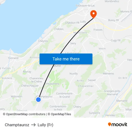 Champtauroz to Lully (Fr) map