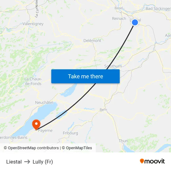 Liestal to Lully (Fr) map
