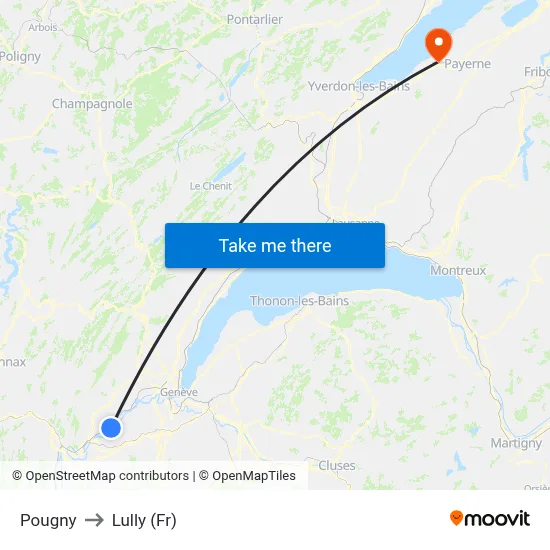 Pougny to Lully (Fr) map