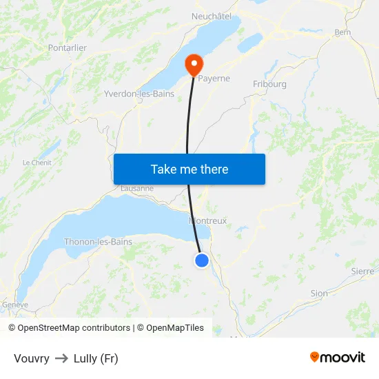 Vouvry to Lully (Fr) map