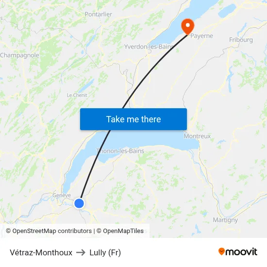 Vétraz-Monthoux to Lully (Fr) map