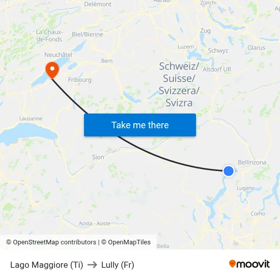 Lago Maggiore (Ti) to Lully (Fr) map