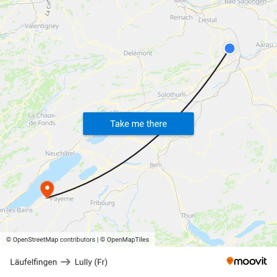 Läufelfingen to Lully (Fr) map