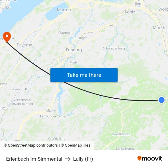 Erlenbach Im Simmental to Lully (Fr) map