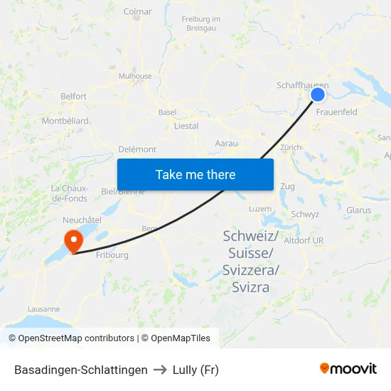 Basadingen-Schlattingen to Lully (Fr) map