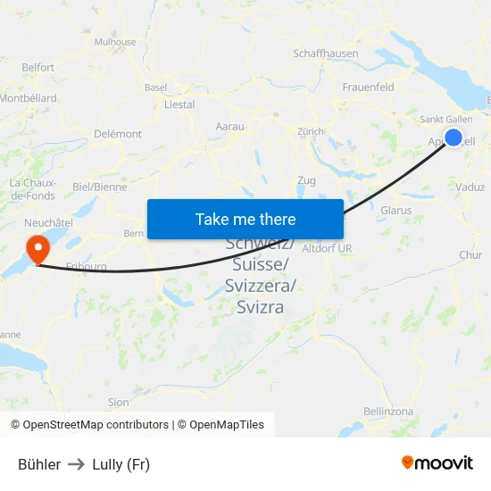 Bühler to Lully (Fr) map