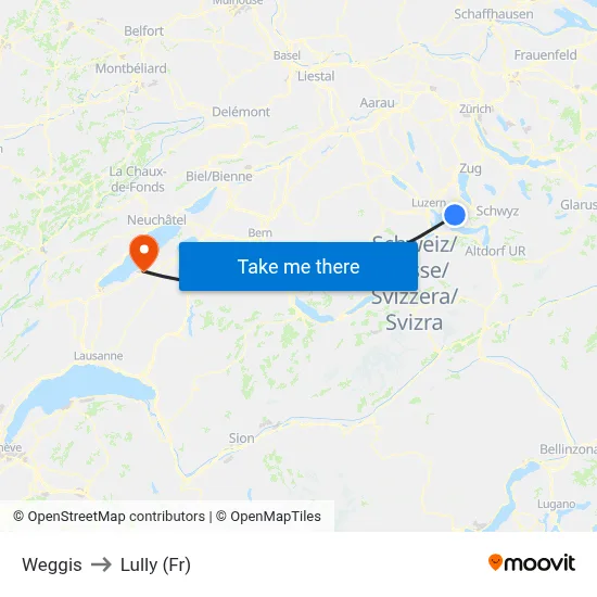 Weggis to Lully (Fr) map