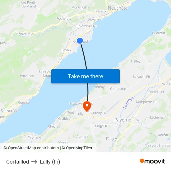 Cortaillod to Lully (Fr) map