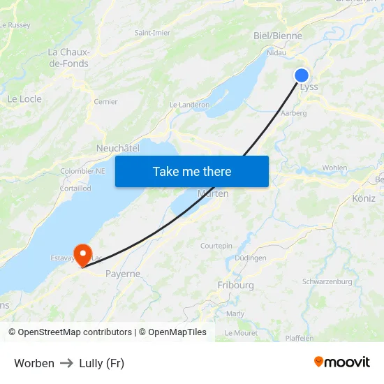 Worben to Lully (Fr) map
