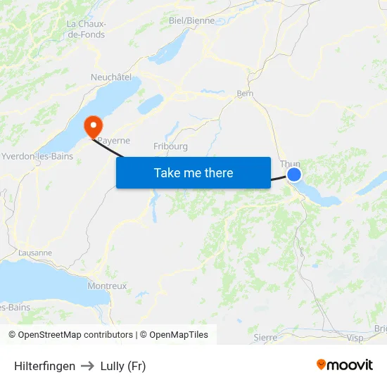 Hilterfingen to Lully (Fr) map