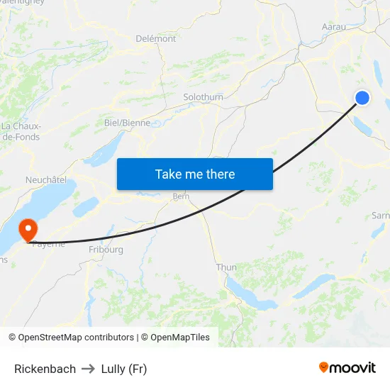 Rickenbach to Lully (Fr) map