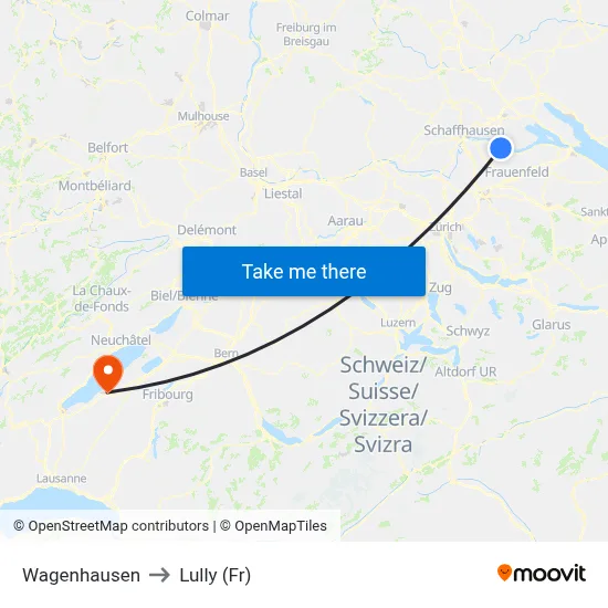 Wagenhausen to Lully (Fr) map
