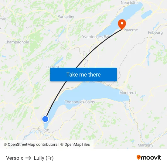 Versoix to Lully (Fr) map